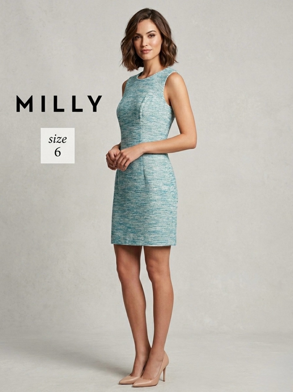 Milly Aqua Blue Knit Sheath Dress Sleeveless Lined Size 6 Like New 💫 🦋